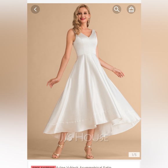 A-line V-Neck Asymmetrical Satin Wedding Dress - Picture 1 of 2